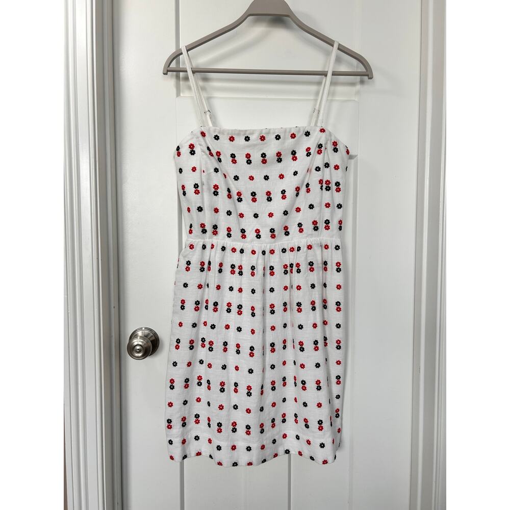 NWT Ann Taylor Womens Floral Embroidered Smocked Back Flare Dress White Size 10P